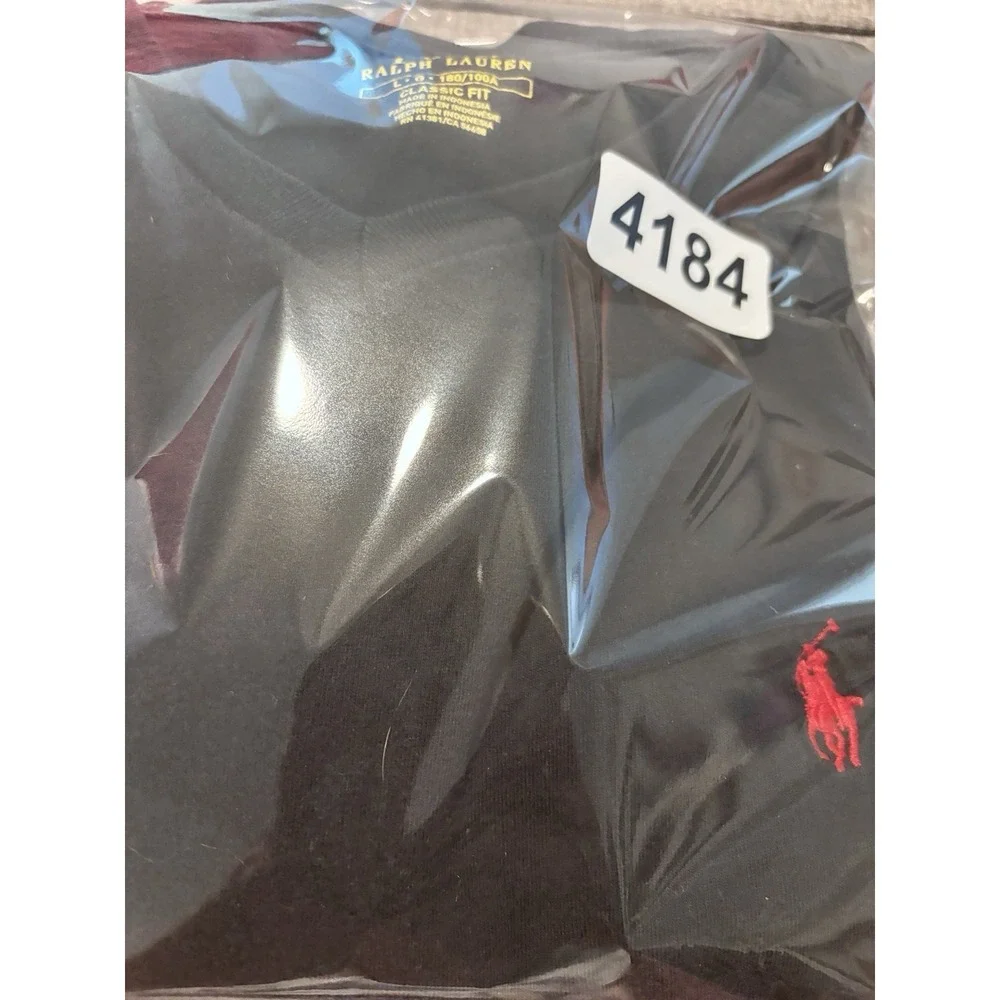 Polo Ralph Lauren Black Long Sleeve Classic Fit T Shirt Large 48x28 Red Logo